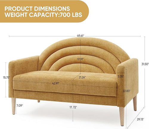 49" Small Loveseat Sofa for Small Spaces, Mid Century Modern Sofa, Linen - Image 2