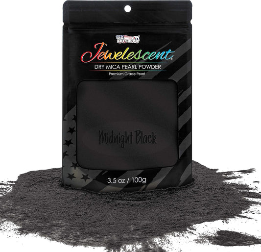 U.S. Art Supply Jewelescent Mica Pearl Pigment Powder, Midnight Black 3.5 oz (100g) Pouch - Cosmetic Grade, Epoxy Resin Color Pigment, Mica Powder for Resin, Soap, Slime, Candle Dye, Art, Crafts