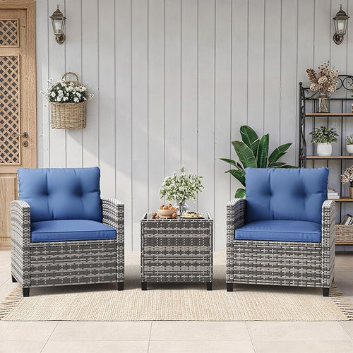 3-Piece Patio Furniture Set, Outdoor PE Rattan Chair by GAOMON