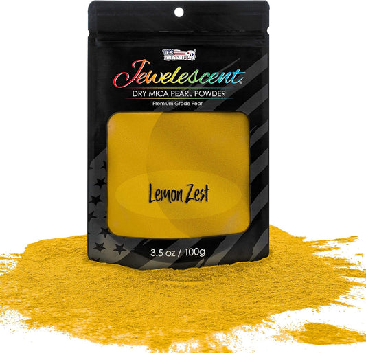 U.S. Art Supply Jewelescent Mica Pearl Pigment Powder, Lemon Zest 3.5 oz (100g) Pouch - Cosmetic Grade, Epoxy Resin Color Pigment, Mica Powder for Resin, Soap, Slime, Candle Dye, Art