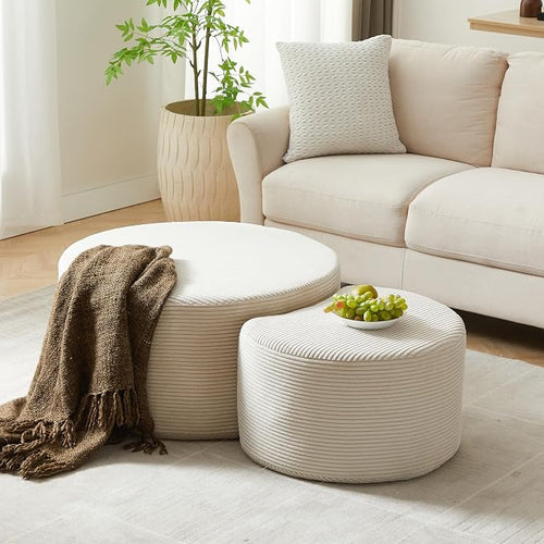 49.7'' Foam Round Nesting Coffee Table Set of 2, Modern Upholstered Side End by JJKFurniture-kevinplus