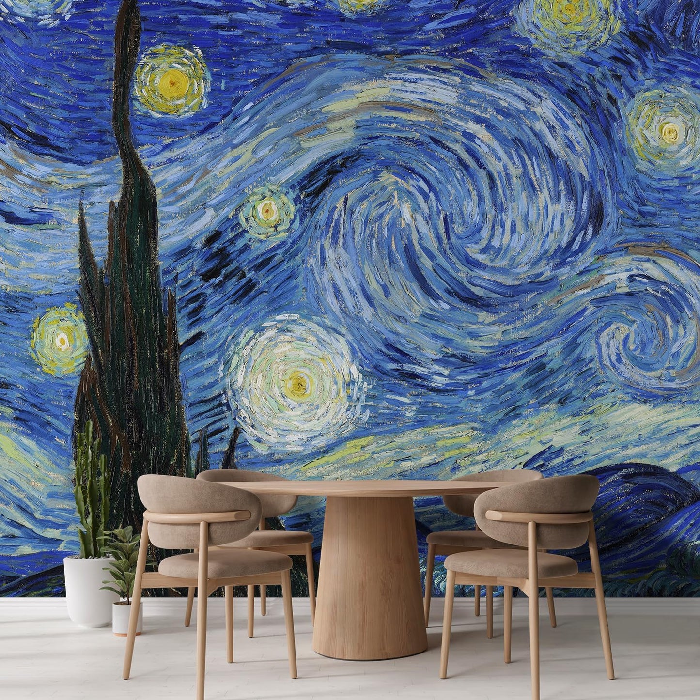 wall26 Wall Sticker/Wall Mural Starry Night by Vincent Van Gogh Dutch Impressionism, Not Peel and Stick, Non-Woven Wallpaper Decorative for Bedroom, Living Room,Office - 120x192 inches