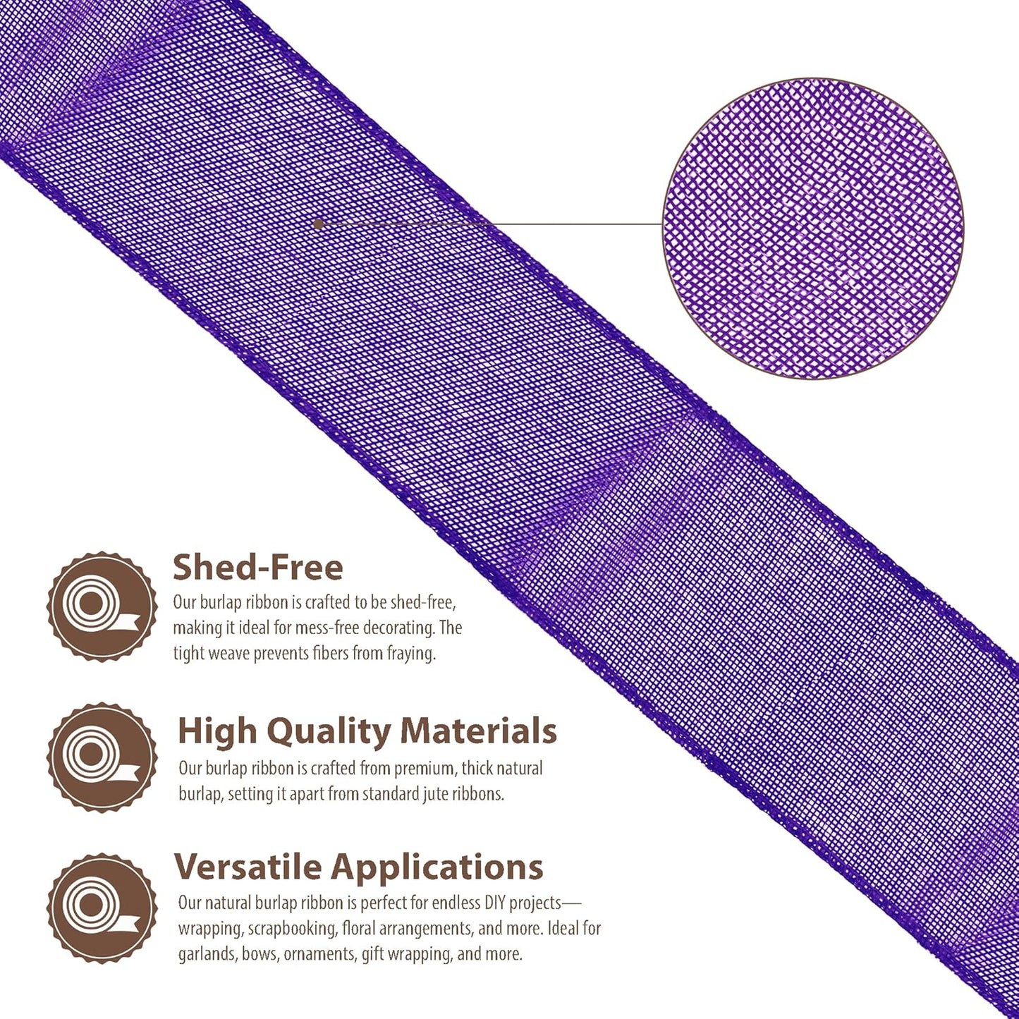Mandala Crafts Purple Burlap Ribbon 2 Inches Wide Jute Ribbons for Crafts - 20 Yds Roll Rustic Burlap Wrap Trim Ribbons for Wreaths Bows Wedding Party Decoration