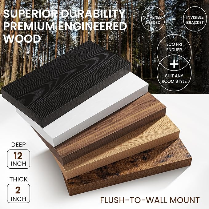 Walnut Floating Shelves 48Inch Long, 12 Inch Deep Floating Shelves - Image 4