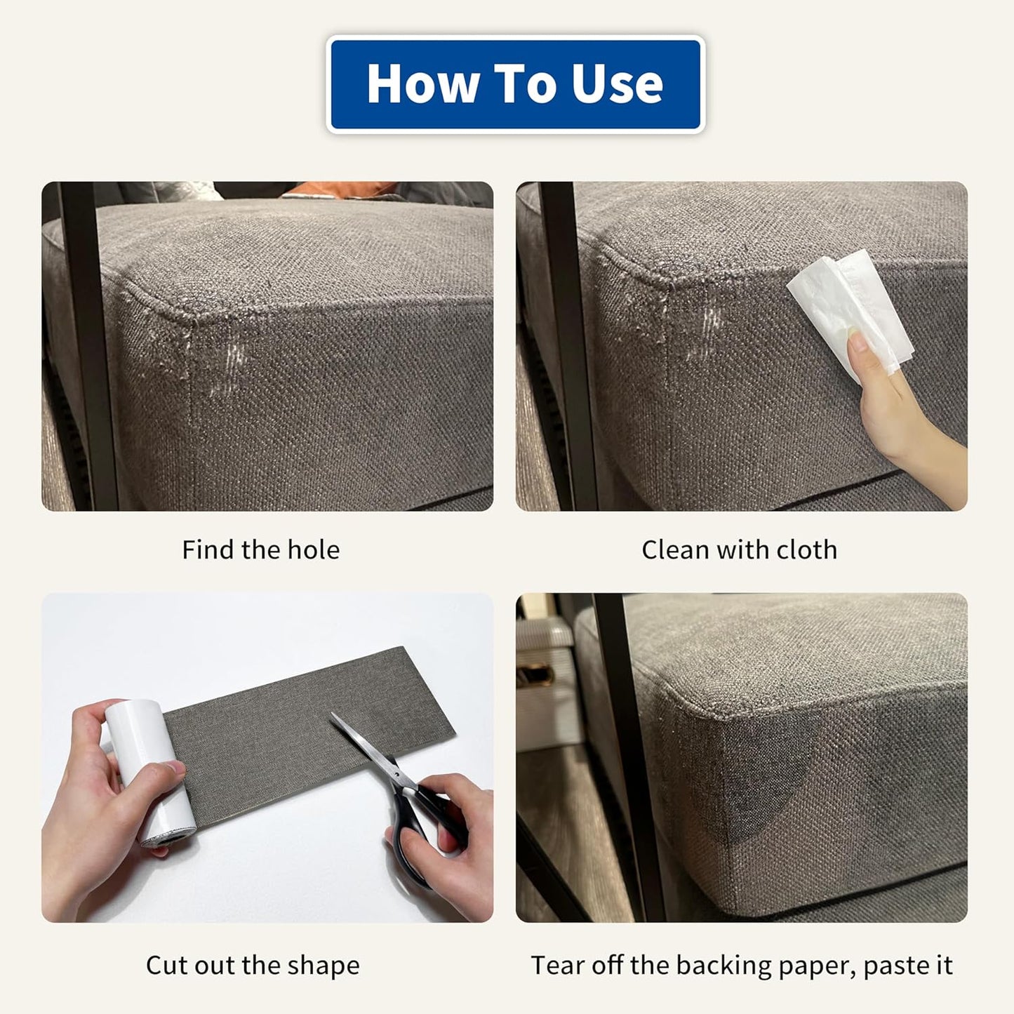 KING MOUNTAIN Linen Repair Patches, Self-Adhesive Linen Fabric Patches, 4 X 63 inch Extra Size, Multi Color, Can be Used for Linen Sofa Repair and Linen Clothes Repair (Beige 1.0)