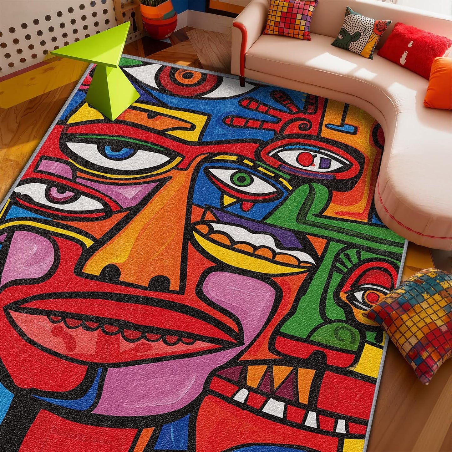 Abstract Rugs for Bedroom - 3x5 Rug - Abstract Rug - Colorful Graffiti Area Rug - Modern Geometric Pop Art Rugs - Multicolor Artistic Carpet - Home Decor