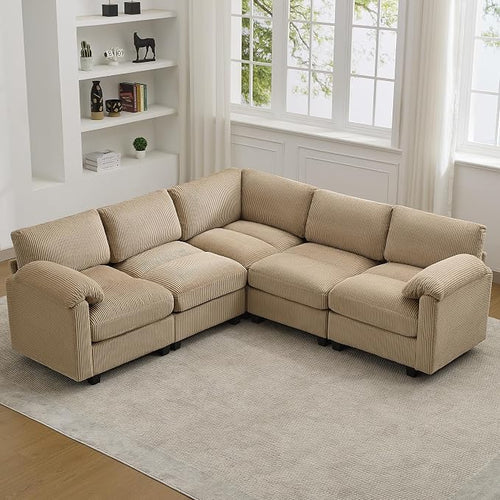 87'' V-Shaped Sectional Sofa Couch, 5-Seater Modular Couches by HATPPTO