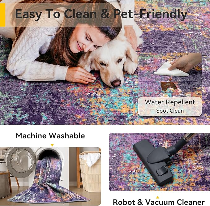 RELEANY Washable Area Rugs 8'x10' Non-Slip Modern Abstract Soft - Image 5