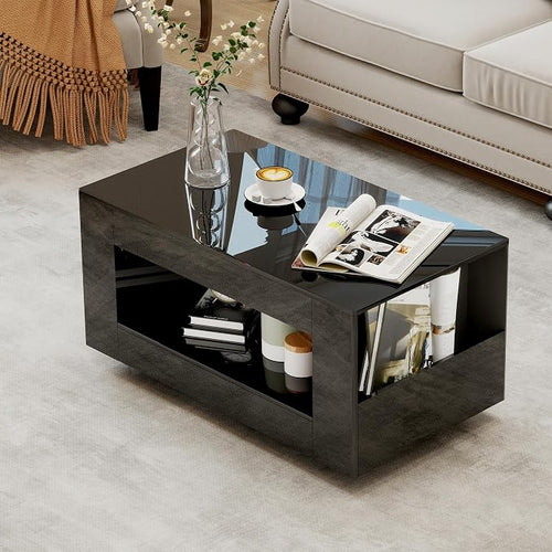 35" High Gloss Wood Coffee Table by Unknown