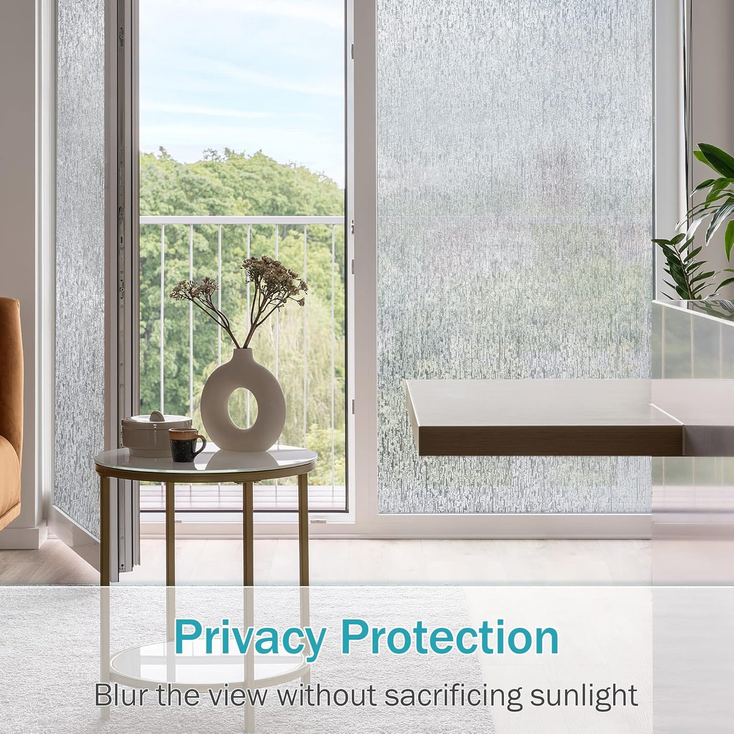 VELIMAX Rain Glass Window Film Privacy Static Window Clings Decorative Glass Sticker for Home Office Removable UV Protection Heat Control 17.7 x 118 inches