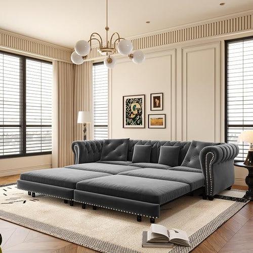 89" Velvet Pull Out Sofa Bed by Unknown