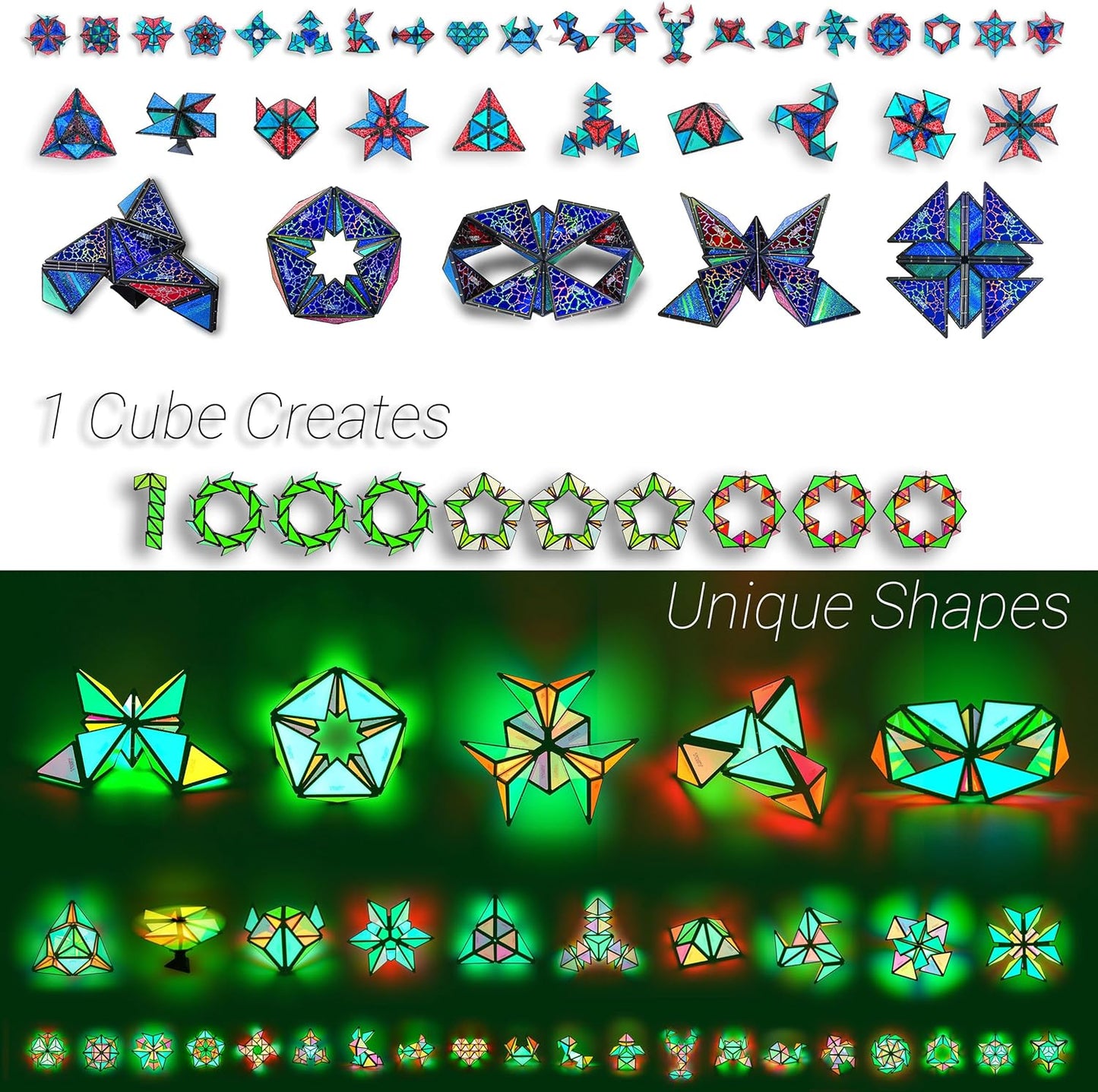 TOSY Magnet Pyramid Stone - 1 Cube Transforms into 1 Billion Shapes, 12 Pieces, 243 Rare Earth Magnets, Holographic Design Magnet Tiles Creative Puzzle STEM/STEAM Toy, 3-Pack