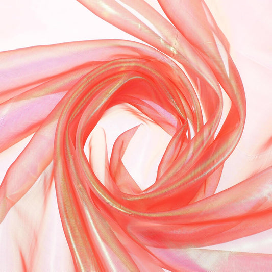 MECCANIXITY Iridescent Sheer Organza Fabric, 2 Yards x 59 Inches Solid Laser Holographic Shiny Fabric Organza Cloth for Wedding, Curtains, Costume, Photo Background, Red