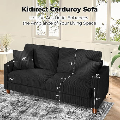 70in Corduroy Couch, Kidirect Sofa No Tool Assembly, Comfy Couches - Image 2