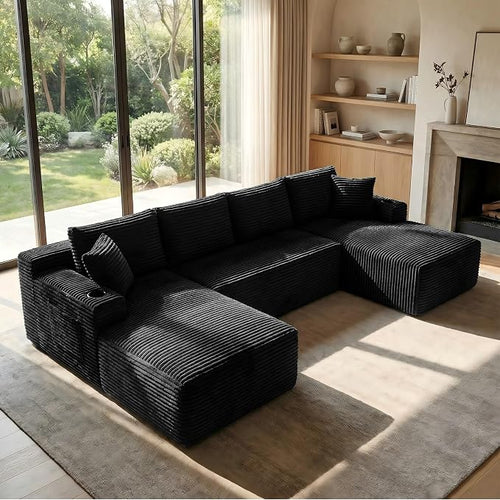 125 Inch Modular Sectional Sofa, Cloud Couch Oversized U Shaped Corduroy Sofa by VYNELITO