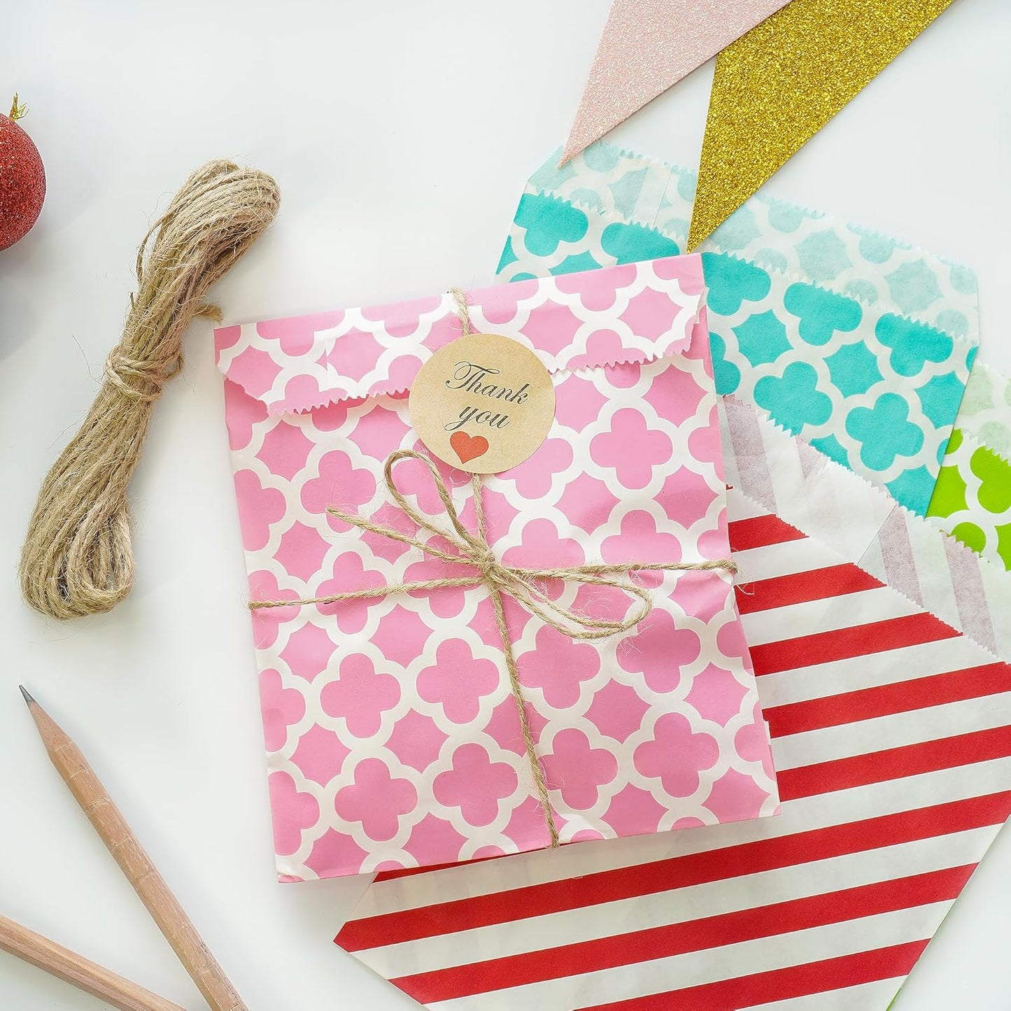 KEYYOOMY 100 Pcs Red Candy Buffet Bags - Small Polka Dot Paper Treat Bags for Wedding & Birthday Party (5 x 7 inch)