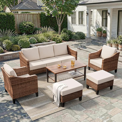 6-Piece Patio Conversation Sets, Outdoor Sectional Sofa by Mugovelo