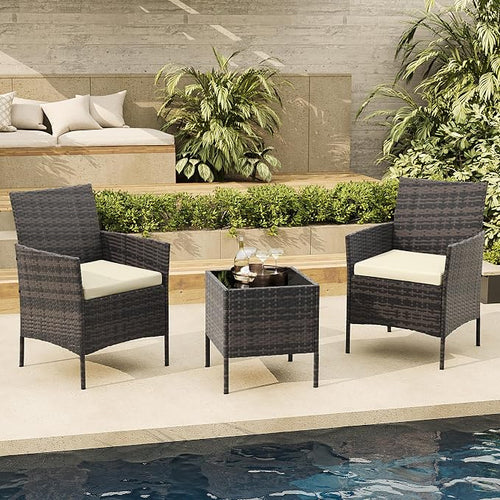 3-Piece Outdoor Furniture Set, PE Rattan Wicker Chairs by Unknown