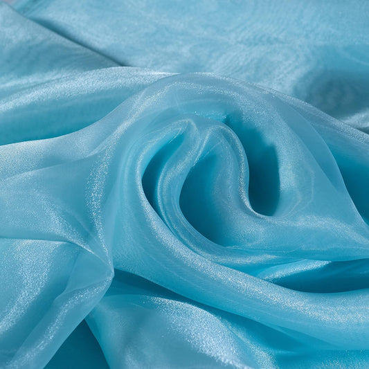 FYNITE Fynite Sheer Organza Fabric | 2 Yards Long | 44" Wide | Bridal Solid Sheer Organza Bolt for Wedding Dress Fashion Craft Decorations Silky Shiny Sheer Organza (Light Blue, 2 Yard)