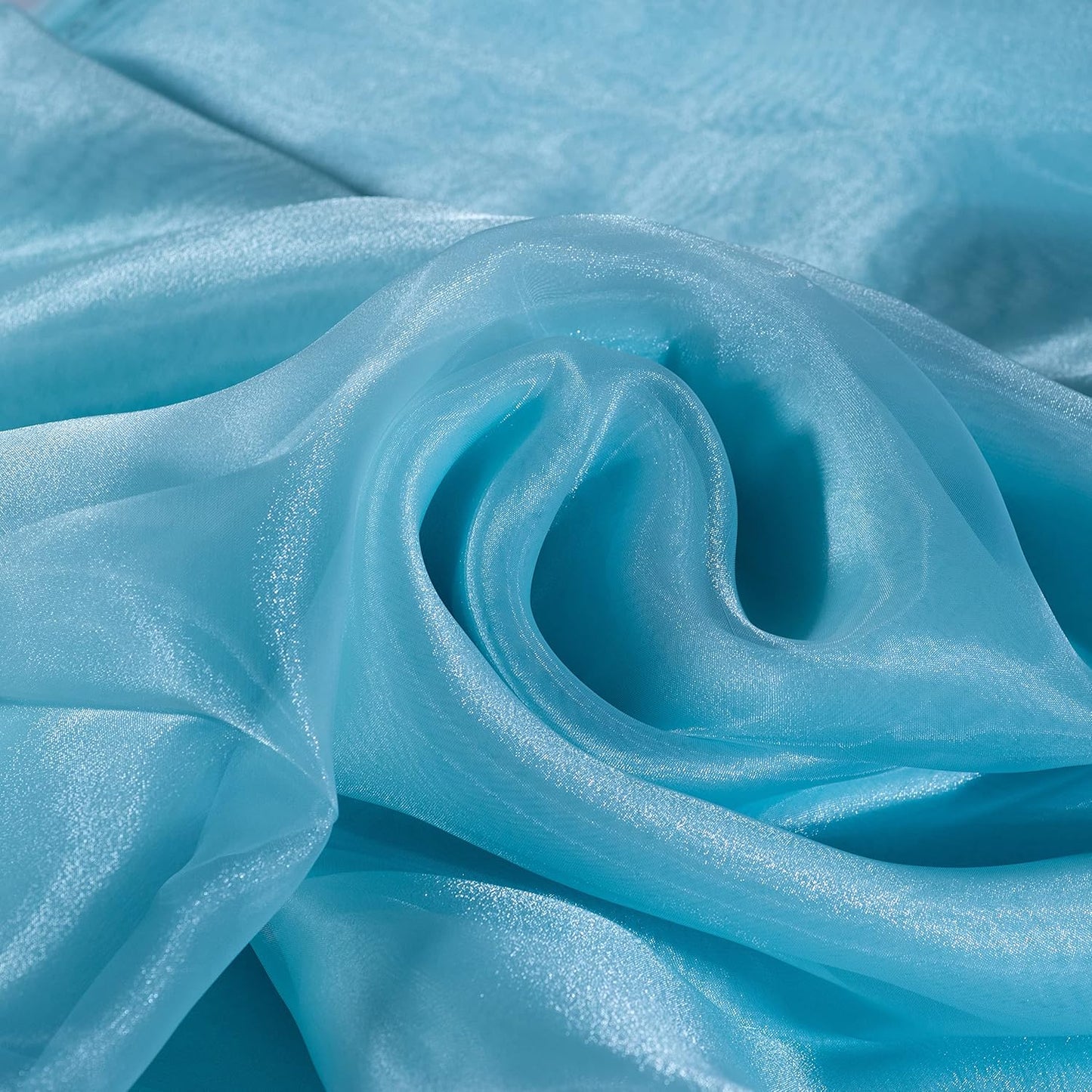 Fynite Sheer Organza Fabric | 20 Yards Long | 44" Wide | Bridal Solid Sheer Organza Bolt for Wedding Dress Fashion Craft Decorations Silky Shiny Sheer Organza - (Light Blue, 20 Yrads)