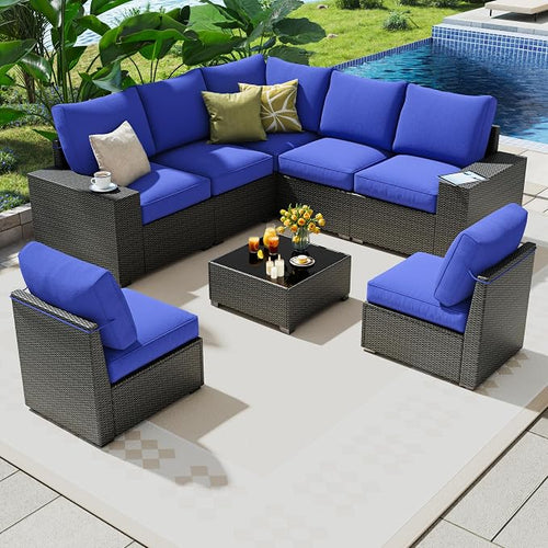 8 Piece Outdoor Patio Furniture Set, Outdoor Sectional Furniture, Rattan & - Image 2