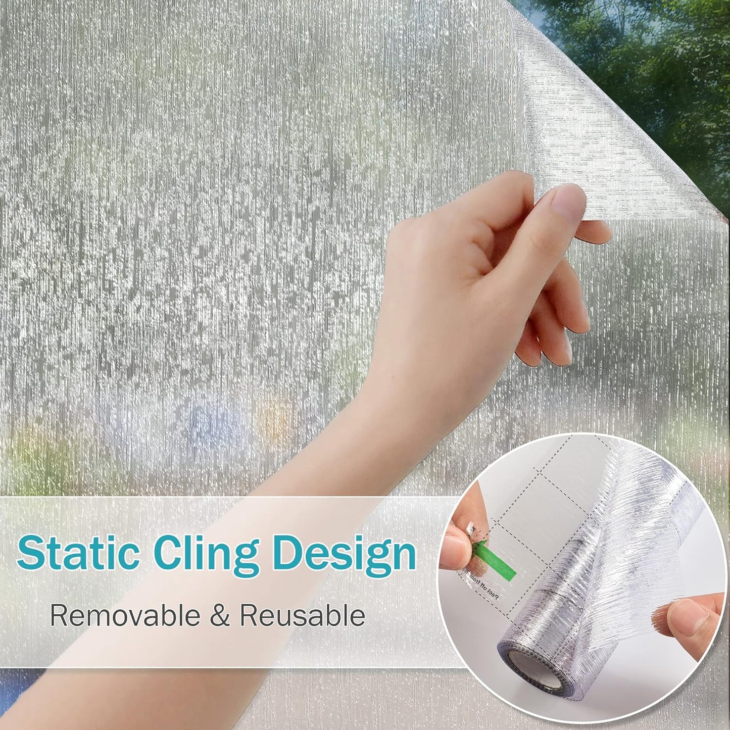 VELIMAX Rain Glass Window Film Privacy Static Window Clings Decorative Glass Sticker for Home Office Removable UV Protection Heat Control 35.4 x 157.48 inches