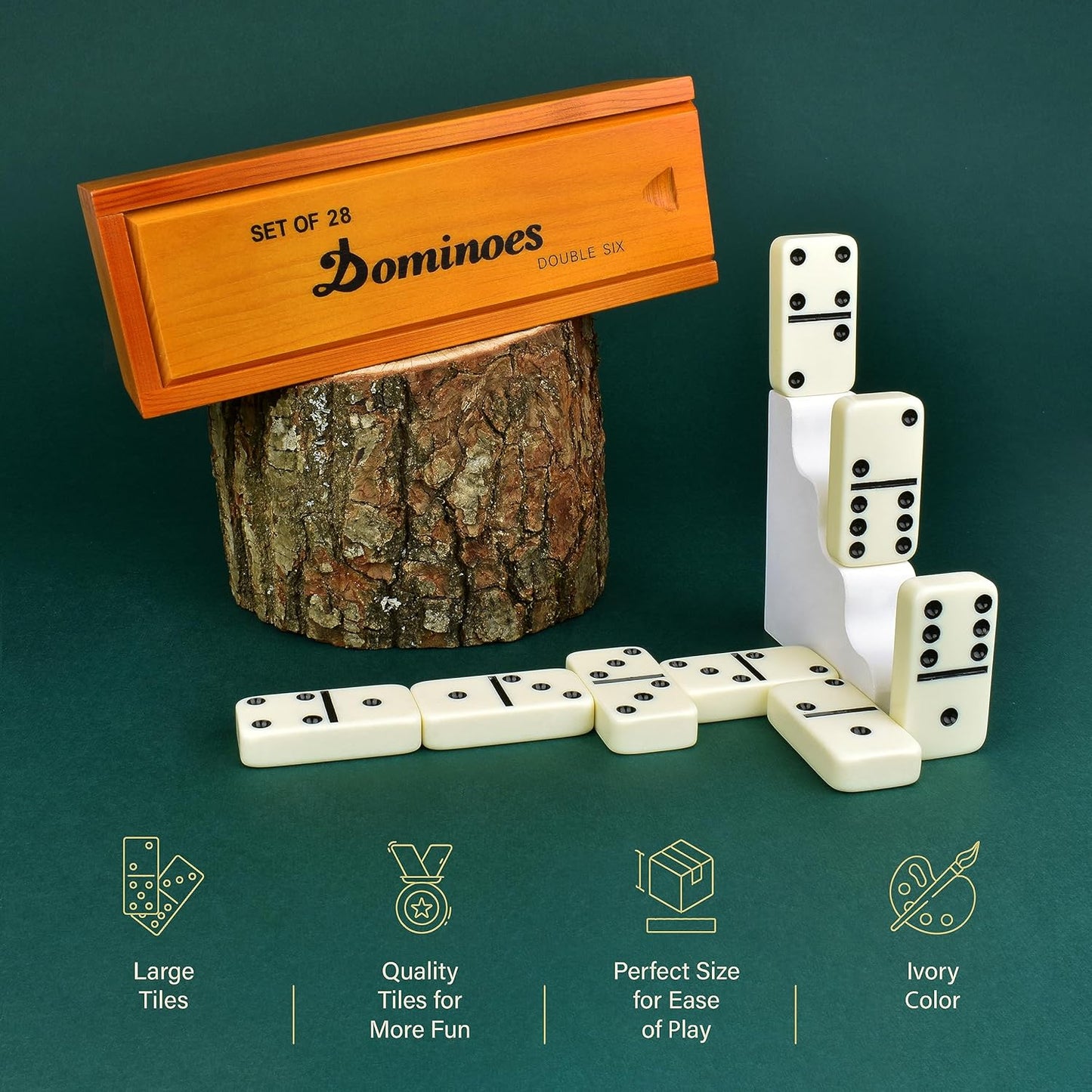 Queensell Jumbo Dominoes Set for Adults and Kids – Domino Set for Classic Board Games – Jumbo Dominoes Double 6 for Travel Games – Dominos Set for Adults 28 Tiles