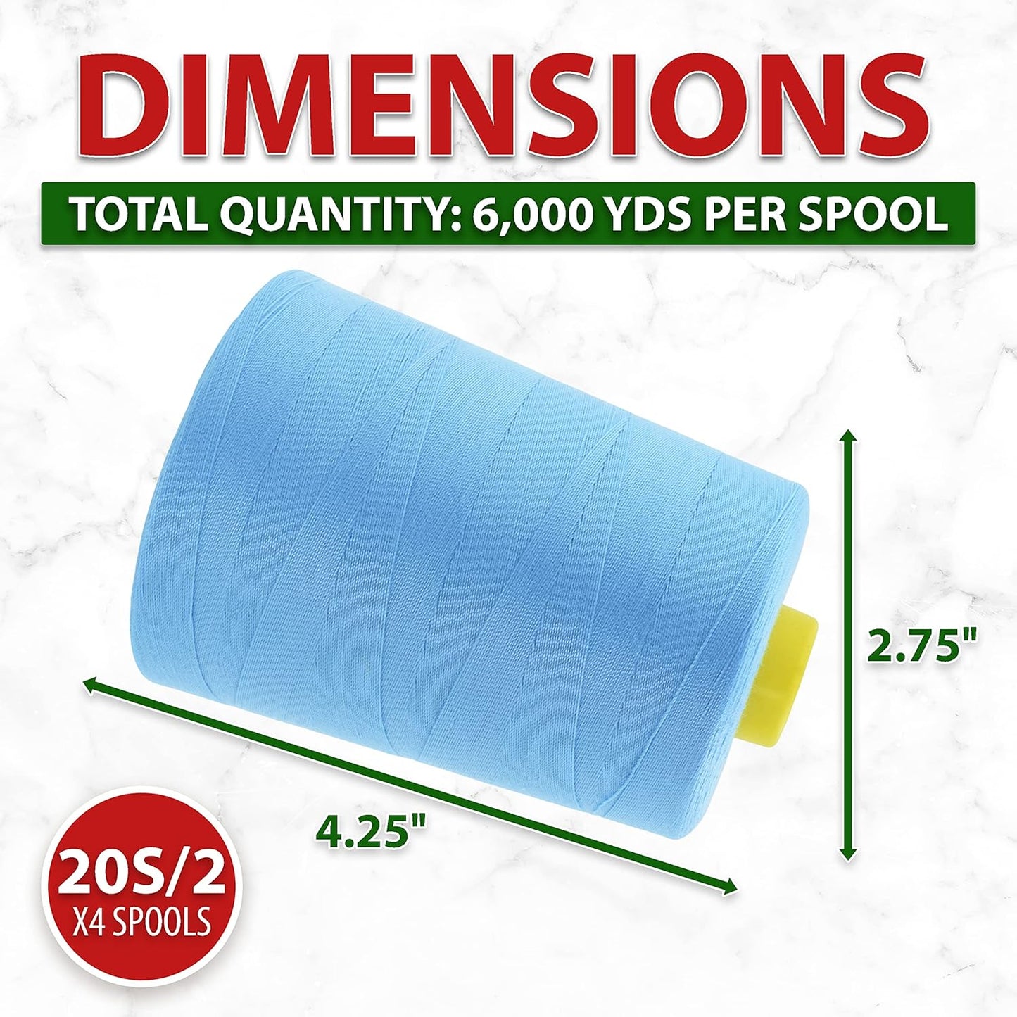 Mandala Crafts 4 Pack of Serger Threads Cones Spools - 20S/2 24000 Yards Polyester Light Blue Threads for Sergers Machine and Overlock Quilting Sewing Machine