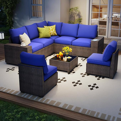 8 Piece Outdoor Patio Furniture Set, Outdoor Sectional Furniture, Rattan & by Olimix