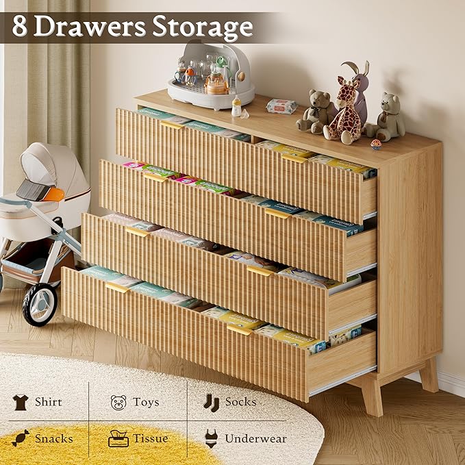BORNOON 53" Tall Dresser for Bedroom, 8-Drawer Fluted Chest of Drawers - Image 6