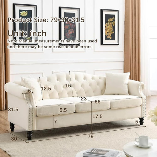79" 2 Piece 3-Seater Velvet Chesterfield Sofa - Image 2