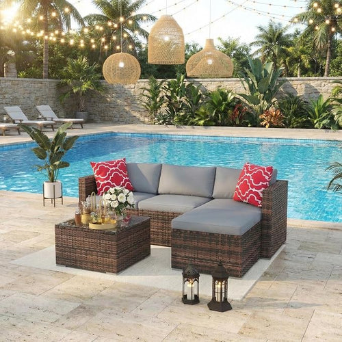 5-Piece Patio Sectional Sofa Set, All-Weather Brown PE Rattan Outdoor by GarveeHome
