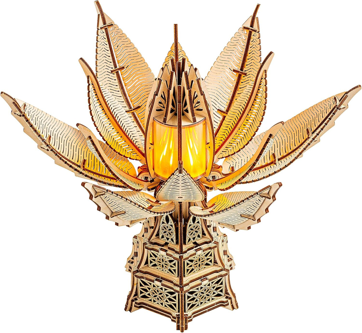 Wood Trick Fiery Bloom Luminous LED 3D Wooden Puzzles for Adults to Build - Interactive Mechanical Movement - Engineering DIY Project Mechanical 3D Puzzle Model Kits for Adults