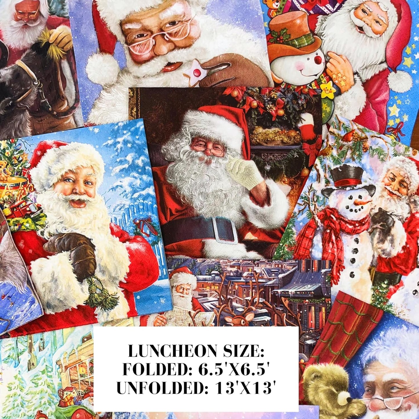 Mystery Pack Decoupage Paper Napkins, 20-ct Assorted Surprise Napkins, Decorative Napkins Santa for Art Craft Junk Journal, 20 Different Designs