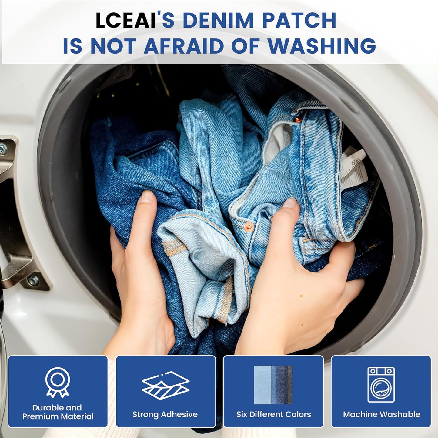 Denim Patches for Inside Jeans - Iron On Patches for Jeans - Jeans Patch for Repairing Pant Holes and Covering Imperfections, Large Size, 4 in. x 60 in.Indigo Blue