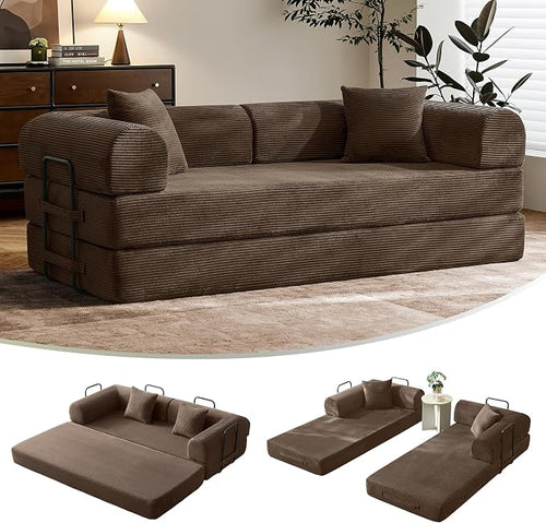 79" Convertible Sofa Bed with Fixed-Shape Frame & Removable Armrests, Modular by SAVENICA