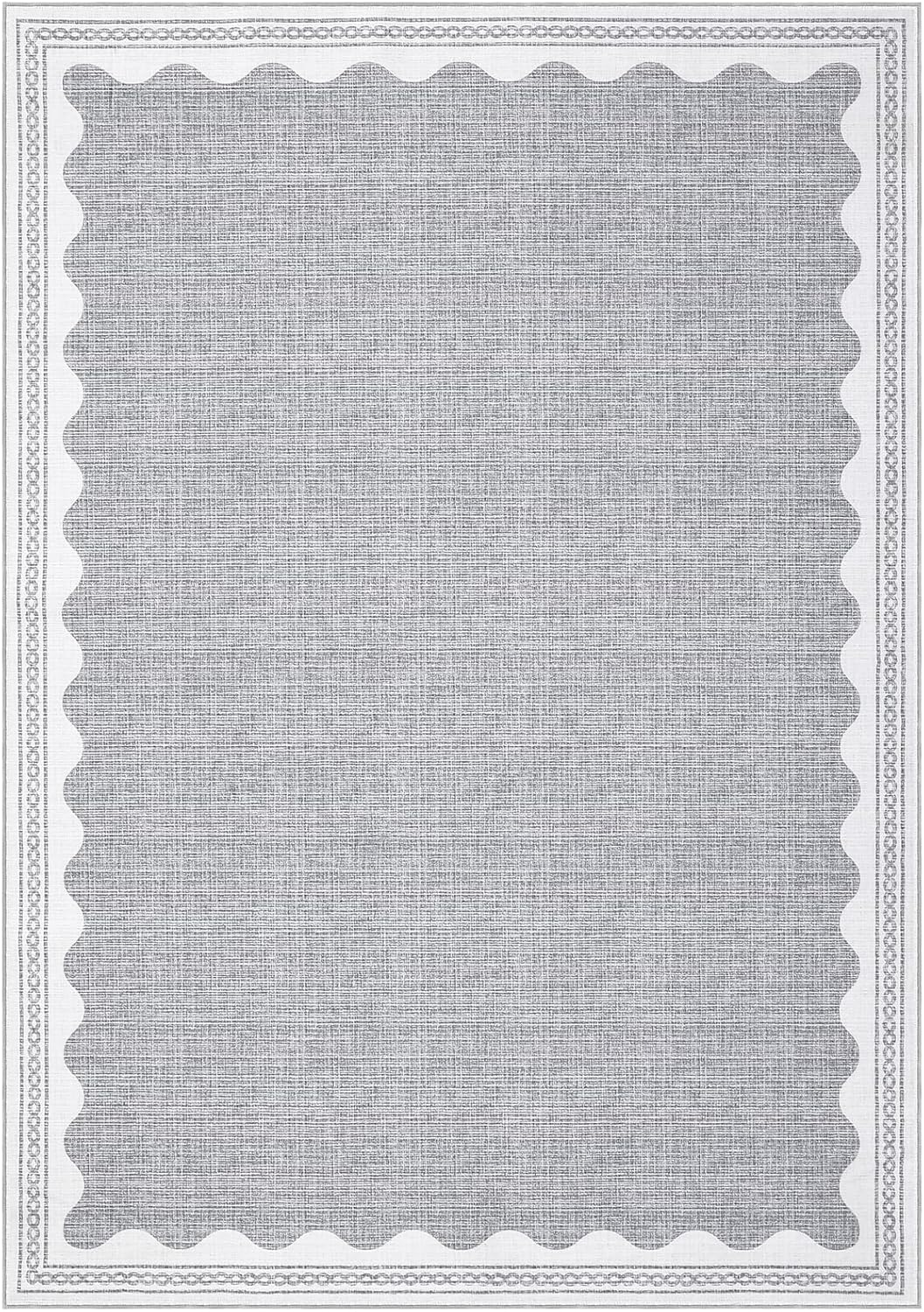 Scalloped Washable Rug 8x10 Area Rugs for Living Room, Solid Grey Rug for Bedroom Girls, Non Slip Throw Carpet with Rubber Back, Soft Dorm Nursery Scalloped 8x10 Rugs for Dining Room