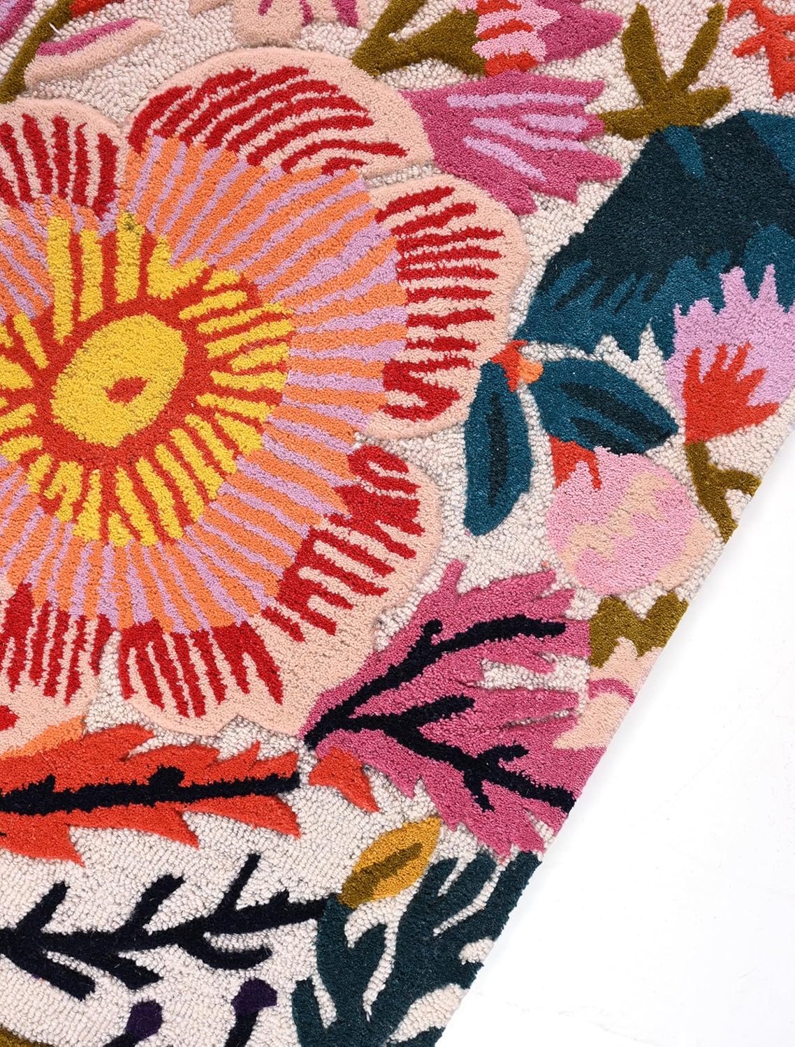 Handmade Wool Floral Area Rug for Living Room | Elegant Flower Garden Design, Soft, Thick and Durable | Bedroom, Dining Room & Home Decor Carpet (5' Round, Floral E)