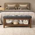 ABHENG Solid Rubber Wood Shoe Bench, Soft Chenille Material Upholstered Seat by Liveinacomfortablehome