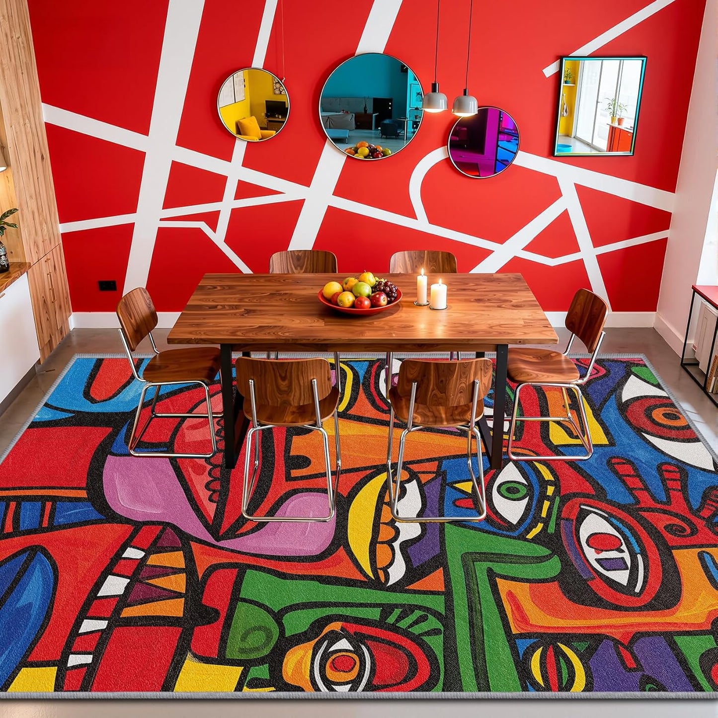 Abstract Rugs for Bedroom - 2x3 Rug - Abstract Rug - Colorful Graffiti Area Rug - Modern Geometric Pop Art Rugs - Multicolor Artistic Carpet - Home Decor