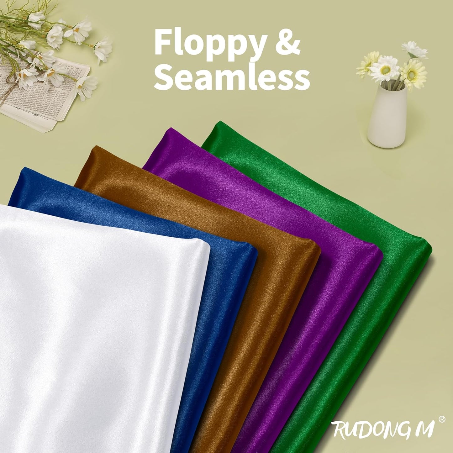 RUDONG M White Satin Fabric by The Yard, 3 Yard x 60 Inch Wide Silky Charmeuse Satin Fabric, Soft Satin Fabric for Wedding Decorations, Bridal Dress, Sewing, Accessories, DIY Crafts