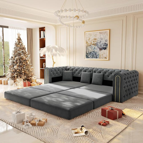 90.6'' Velvet Folding Floor Sofa Bed by Unknown