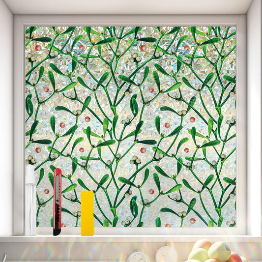 Window Privacy Film Stain Glass Window Film Rainbow Window Film Window clings Non-Adhesive Reusable Decorative for Room (Mistletoe Rainbow, 17.5 x 157.4 in)