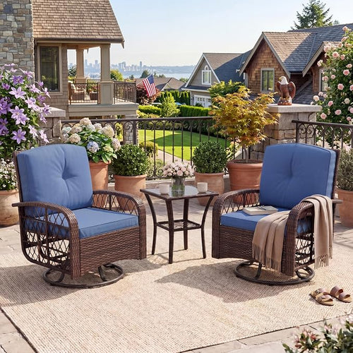 3-Piece Patio Furniture Set, 2 Swivel Rocking Chairs by GarveeHome