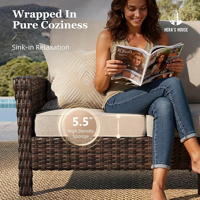 HERA'S HOUSE 7 Seats Patio Furniture Set, Outdoor Wicker Conversation Set - Image 3