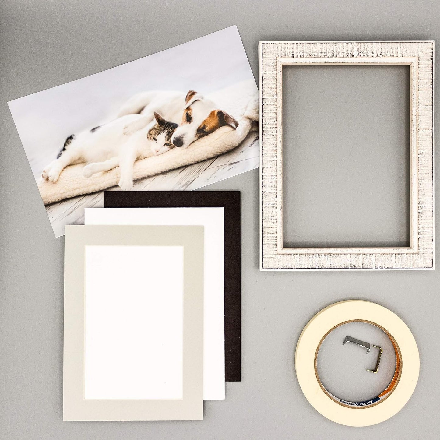 8x10 Mat Bevel Cut for 5.5x8.5 Photos - Acid Free Grey Precut Matboard With Backing Board and Crystal Clear, Self Seal Photo Mat Bag - For Pictures, Photos, Framing - 4-ply Thickness