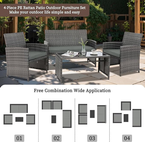 4 Piece Patio Ratten Set Outdoor Furniture Set Wicker Conversation Set - Image 2