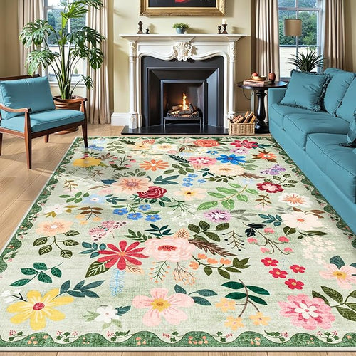 8x10 Area Rugs for Living Room: Floral Washable Rug Vintage Large Soft Boho by PLHXFRSoftAreaRugs
