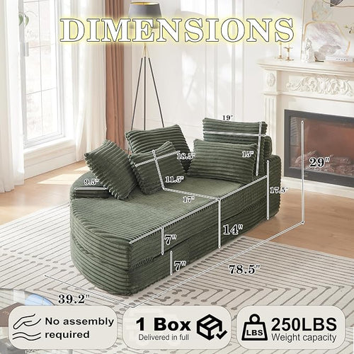 78.5" Corduroy Boneless Round Oversized Sofa, Converts into Two Recliners - Image 2