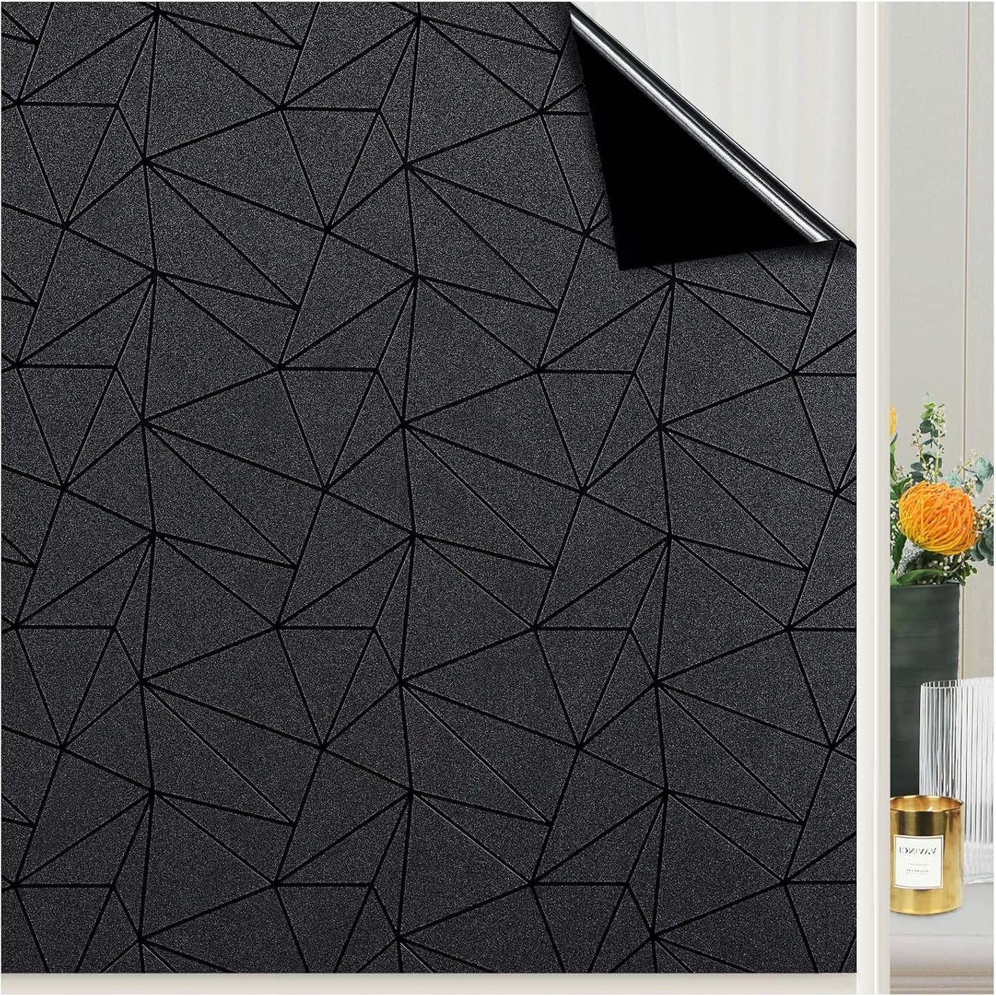 Coavas Blackout Window Privacy Film, Frosted Glass Static Cling, Decorative for Bathroom Door, UV Blocking Window Cling, Non-Adhesive Vinyl Sticker, Day and Night Windows Tint for Home,11.8x78.7 inch